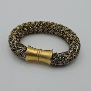 Valerie Peyton Horn gold tone woven rope bracelet with snap closure signed VPH